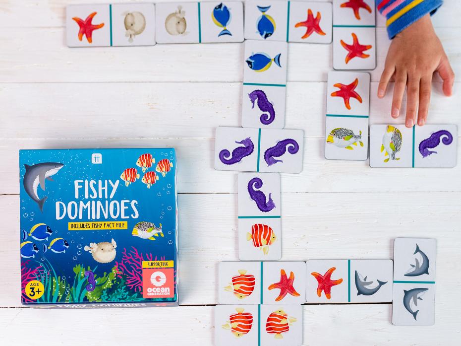 Our Fishy Dominoes game is 100% plastic free